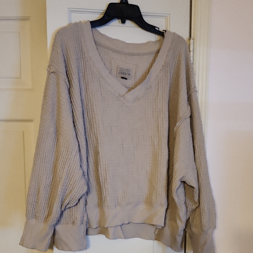 Tan American Eagle Outfitters Textured V-Neck Sweater